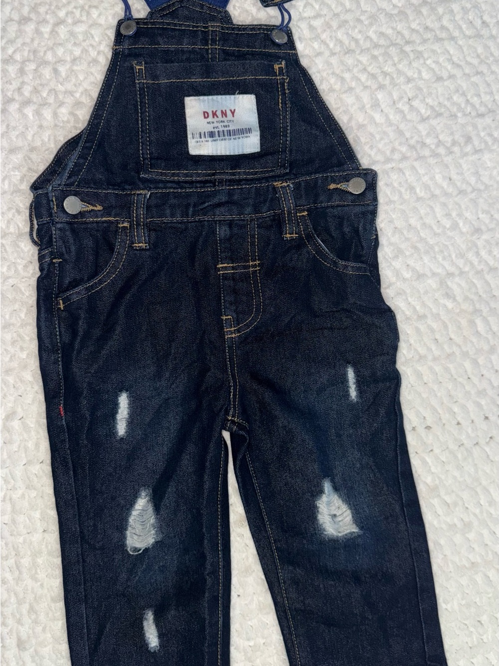 DKNY Kids Dark Blue Distressed Denim Overalls